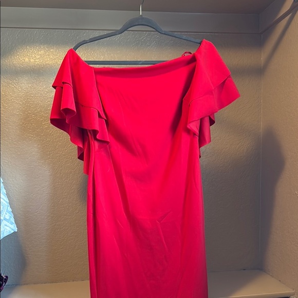 Ralph Lauren Elegant Red Off-Shoulder Dress Size 8 - Picture 4 of 4